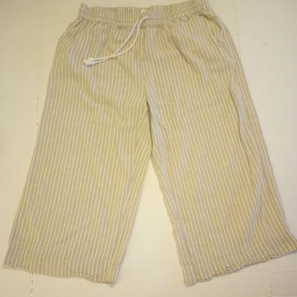 Beach lunch lounge cropped striped linen elastic drawstring waist pants - Picture 8 of 9
